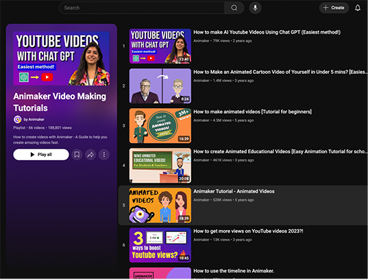 Screenshot of Animaker's YouTube Playlist,