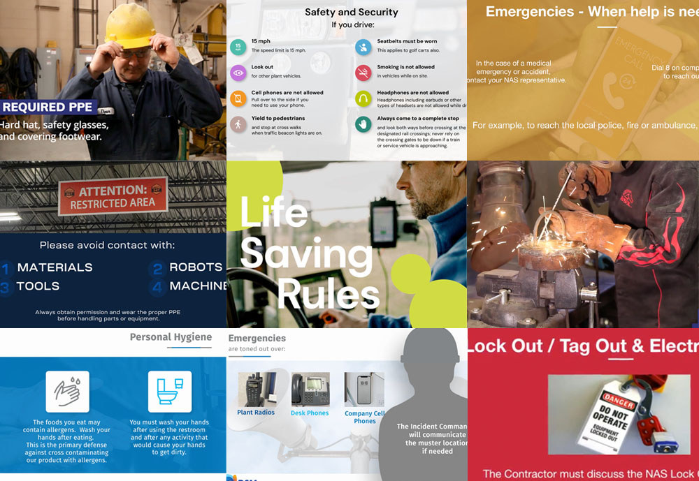 Various examples of past safety videos produced by Kohlitz