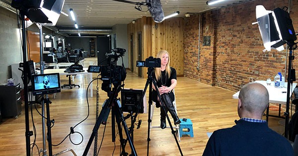 Behind the scenes shot of a video shoot
